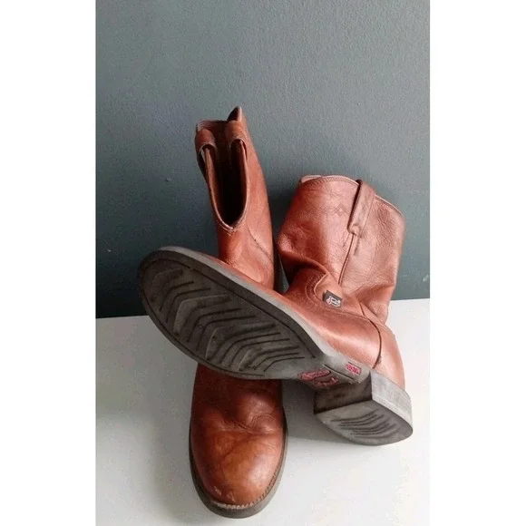Justin Roper Boots Brown Leather Western Cowboy Pull On Boots Size?